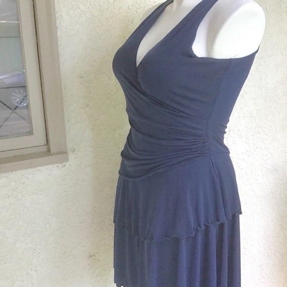Carmen Marc Valvo Luxe Dress Navy Blue Ruching - Picture 6 of 15